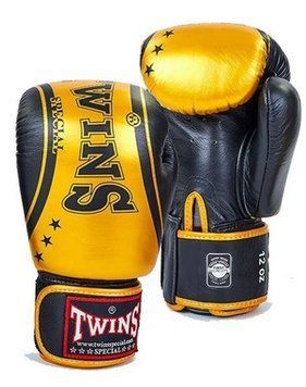 Рукавички боксерські шкіряні TWINS FBGVL3-TW4 16oz Чорний-золотий (Оригінал) FBGVL3-TW4-16BKG фото